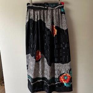 Floral Black and Red Women's Maxi Skirt with matching Belt